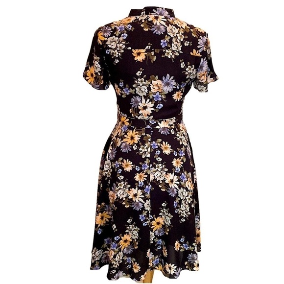 Nanette Lepore size 2 BLACK DREAM CLOUD belted pleated Floral Midi Dress - Picture 6 of 13